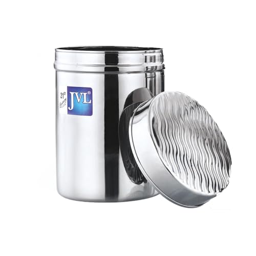 JVL Classicware Stainless Steel Canister for Kitchen Storage, Vintage Designer Jar with Airtight Lid, Mirror Polish Finish, Food-Grade Container for Tea, Coffee, Sugar, Spices (450 ml) - Image 1