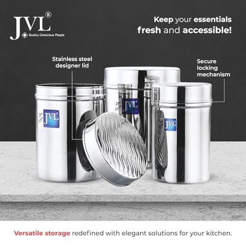 JVL Classicware Stainless Steel Canister for Kitchen Storage, Vintage Designer Jar with Airtight Lid, Mirror Polish Finish, Food-Grade Container for Tea, Coffee, Sugar, Spices (450 ml) - Image 4