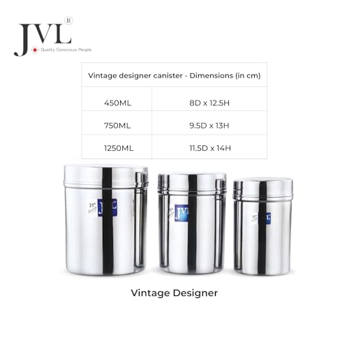 JVL Classicware Stainless Steel Canister for Kitchen Storage, Vintage Designer Jar with Airtight Lid, Mirror Polish Finish, Food-Grade Container for Tea, Coffee, Sugar, Spices (450 ml) - Image 5