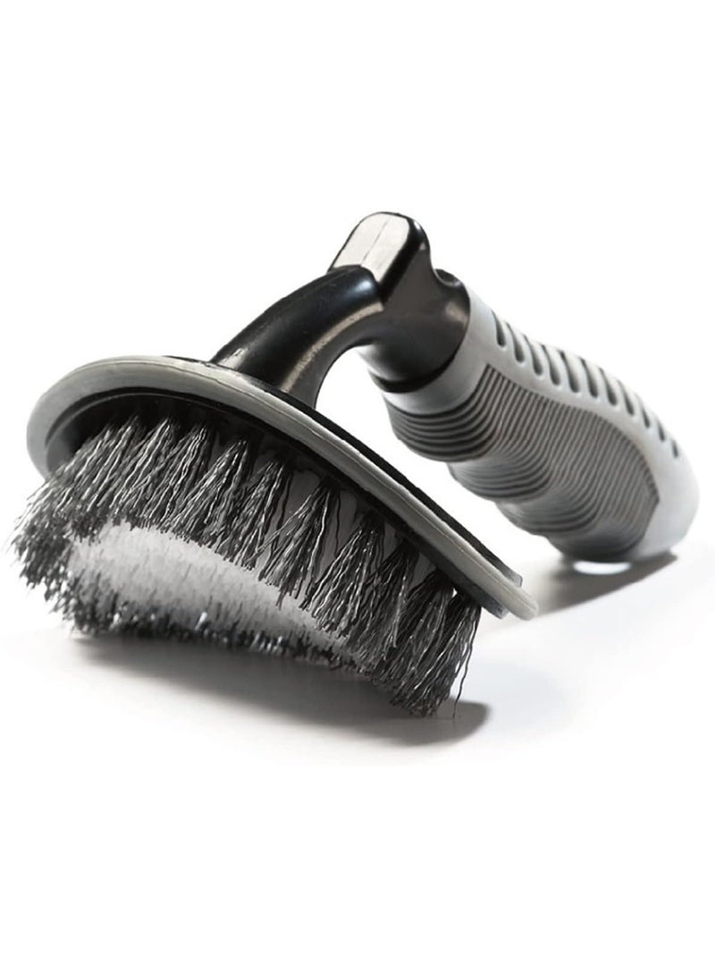 بوسرا فرشاة الإطارات - فرشاة تنظيف عجلات وإطارات السيارات متعددة الاستخدامات، مريحة، بشعيرات متينة ورأس منحني | مثالية لتلميع الإطارات والتنظيف العميق وتلميع السيارات. - Image 1