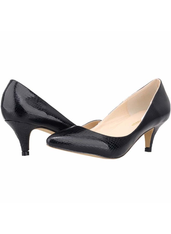 Loquat All-Season Crocodile Print Low-Vamp Stiletto Heels 6cm Black - Image 2