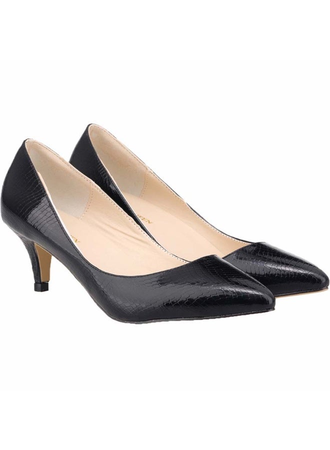 Loquat All-Season Crocodile Print Low-Vamp Stiletto Heels 6cm Black - Image 1