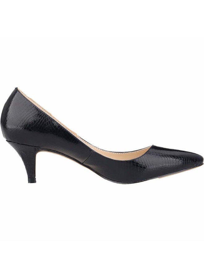 Loquat All-Season Crocodile Print Low-Vamp Stiletto Heels 6cm Black - Image 3