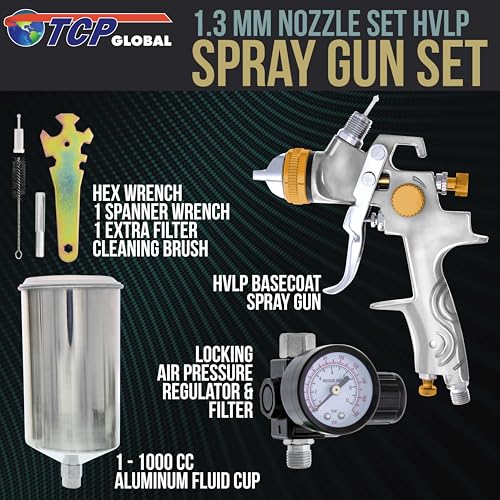 TCP Global® Brand Professional 1.3mm HVLP Spray Gun-gravity Feed-auto Paint Basecoat Clearcoat with Air Regulator (G6600-13) - Image 2