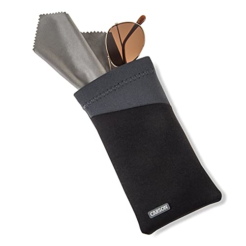 Carson Eyeglass Pouch with Built-in Microfiber Cloth for Eyewear and Sunglasses, Grey (EC-10BKGY) Small - Image 1