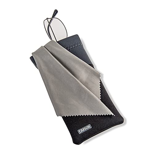 Carson Eyeglass Pouch with Built-in Microfiber Cloth for Eyewear and Sunglasses, Grey (EC-10BKGY) Small - Image 2