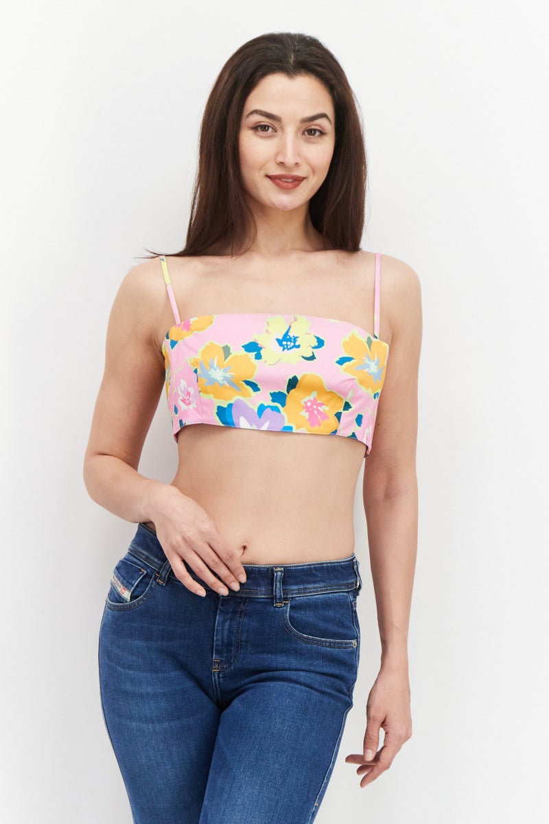 Gbemi Women Square Neck Sleeveless Floral Print Top, Pink Combo - Image 1