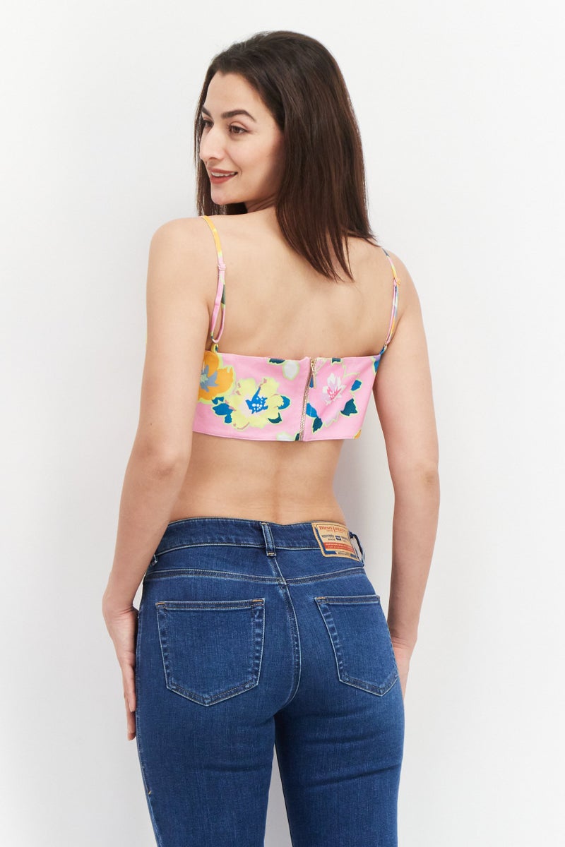 Gbemi Women Square Neck Sleeveless Floral Print Top, Pink Combo - Image 2