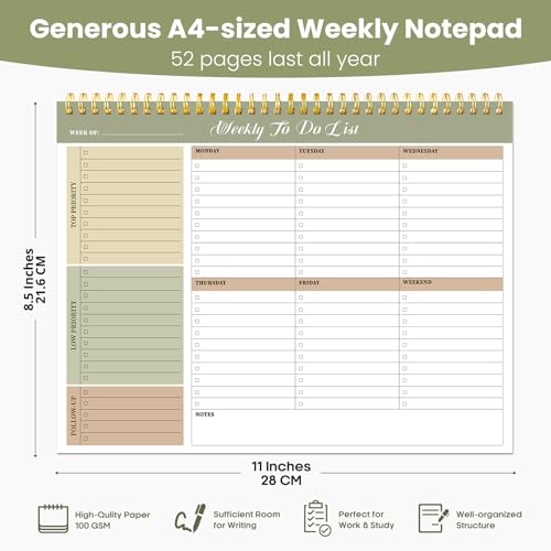 ZOTIA Weekly To Do List Notepad with 52 Undated Sheets（8.5"×11"）- Undated Weekly Planner Notepad for Office Desk Accessories and Supplies - Forest Shades - Image 3