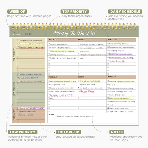 ZOTIA Weekly To Do List Notepad with 52 Undated Sheets（8.5"×11"）- Undated Weekly Planner Notepad for Office Desk Accessories and Supplies - Forest Shades - Image 2