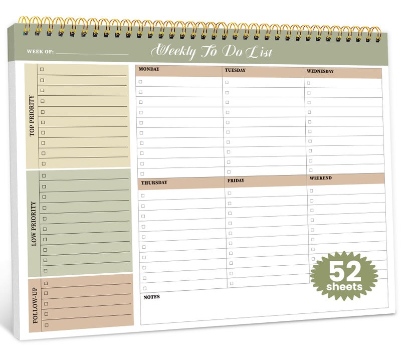 ZOTIA Weekly To Do List Notepad with 52 Undated Sheets（8.5"×11"）- Undated Weekly Planner Notepad for Office Desk Accessories and Supplies - Forest Shades - Image 1