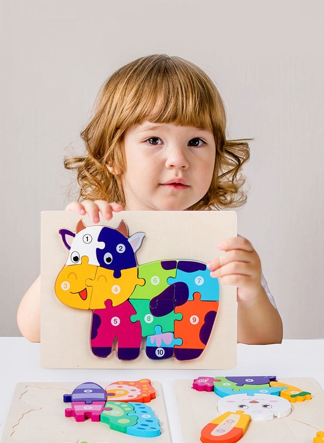 HALAMODO لعبة بازل حيوانات خشبية ملونة على شكل بقرة للأطفال من عمر 3-7 سنوات، ألعاب مونتيسوري للأطفال، هدية مثالية للبنات والأولاد - Image 2