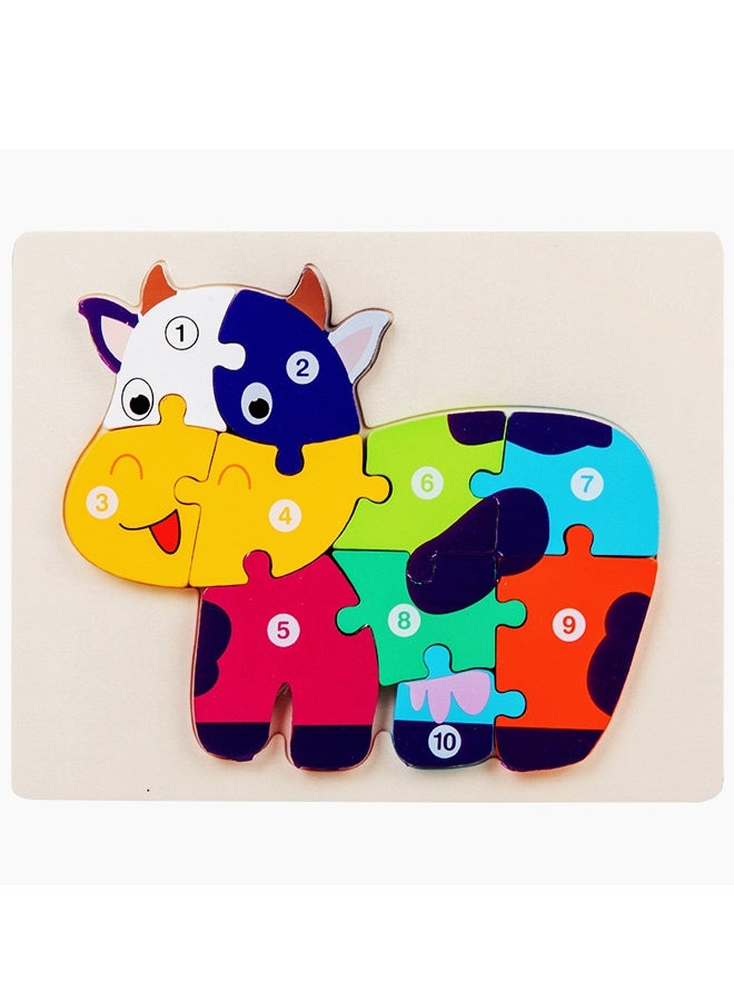 HALAMODO لعبة بازل حيوانات خشبية ملونة على شكل بقرة للأطفال من عمر 3-7 سنوات، ألعاب مونتيسوري للأطفال، هدية مثالية للبنات والأولاد - Image 1