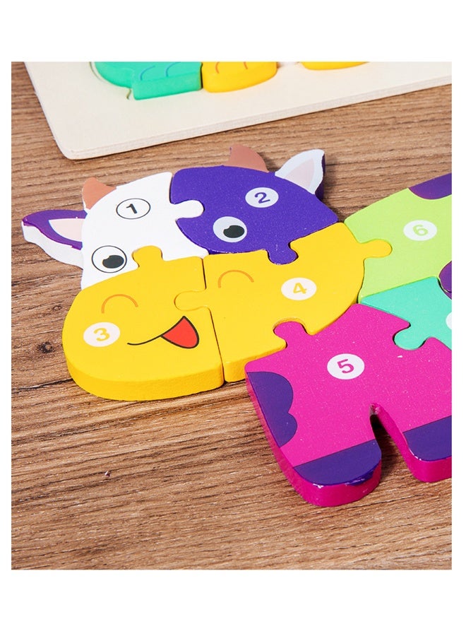 HALAMODO لعبة بازل حيوانات خشبية ملونة على شكل بقرة للأطفال من عمر 3-7 سنوات، ألعاب مونتيسوري للأطفال، هدية مثالية للبنات والأولاد - Image 4