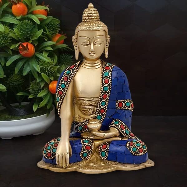 ARTVARKO Brass Buddha Statue Blessing Murti for Home Decor Entrance Office Table Living Room Meditation Luck Gift Feng Shui 6.5 Inches Multicolor - Image 2