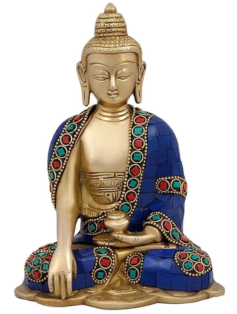 ARTVARKO Brass Buddha Statue Blessing Murti for Home Decor Entrance Office Table Living Room Meditation Luck Gift Feng Shui 6.5 Inches Multicolor - Image 4