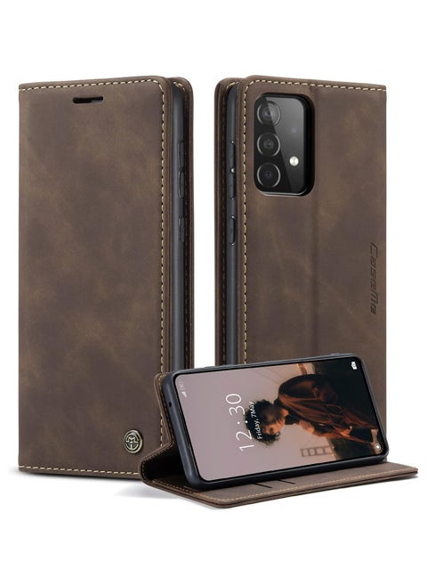 Phone Case Luxury PU Leather Design 013 Flip Cover Card Slot Holder Cover For Samsung Galaxy A52 / A52s (Coffe)