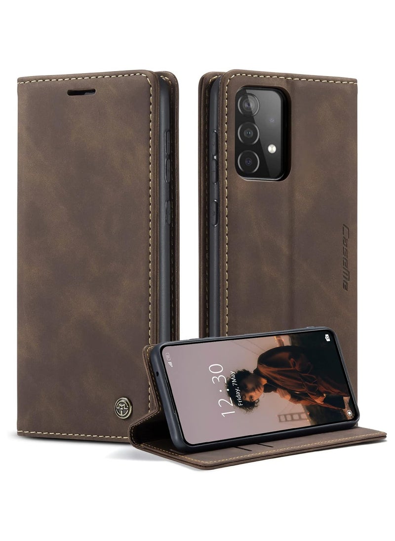 CaseMe - Phone Case Luxury PU Leather Design 013 Flip Cover Card Slot Holder Cover For Samsung Galaxy A52 / A52s (Coffe) - Image 1