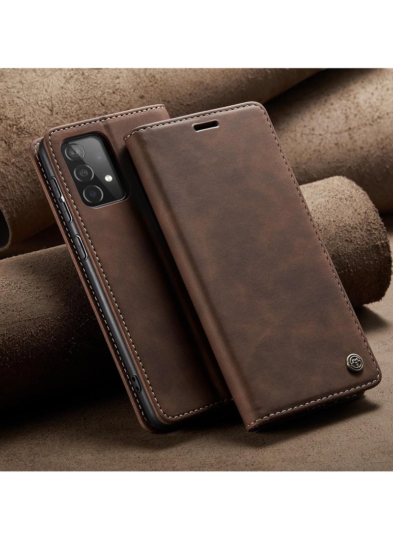 CaseMe - Phone Case Luxury PU Leather Design 013 Flip Cover Card Slot Holder Cover For Samsung Galaxy A52 / A52s (Coffe) - Image 1