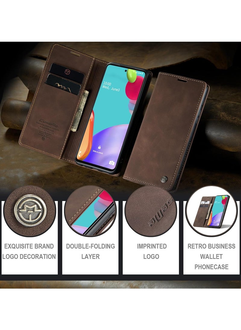 CaseMe - Phone Case Luxury PU Leather Design 013 Flip Cover Card Slot Holder Cover For Samsung Galaxy A52 / A52s (Coffe) - Image 1