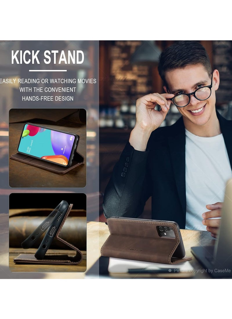CaseMe - Phone Case Luxury PU Leather Design 013 Flip Cover Card Slot Holder Cover For Samsung Galaxy A52 / A52s (Coffe) - Image 1