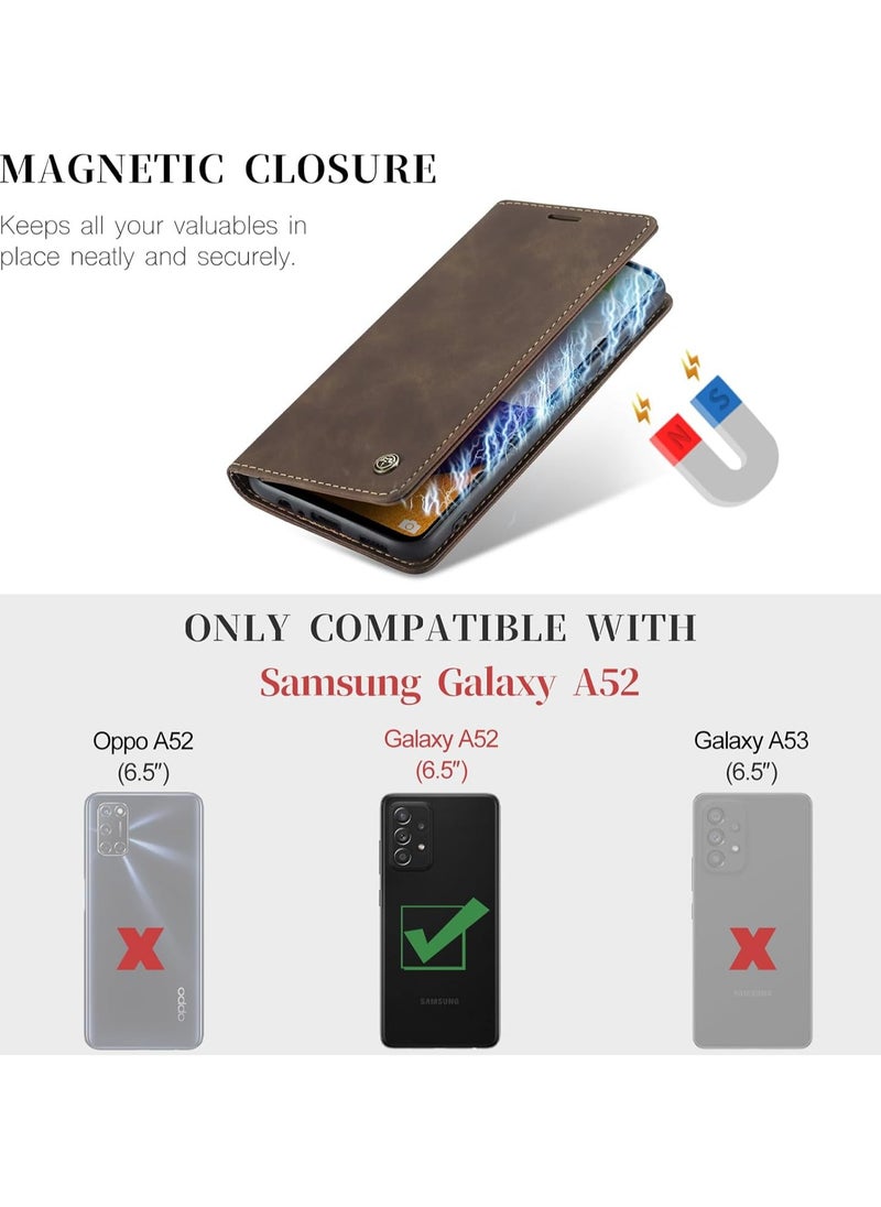 CaseMe - Phone Case Luxury PU Leather Design 013 Flip Cover Card Slot Holder Cover For Samsung Galaxy A52 / A52s (Coffe) - Image 1