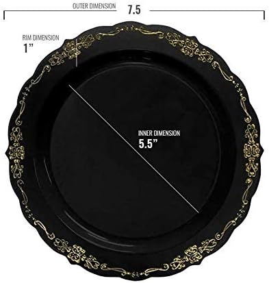 kaya Elegant Black With Gold Vintage Rim Round Disposable Plastic Salad Plates  75 Packs of 10  Premium Quality  BPAFree Materials Perfect for Any Occasion - Image 3