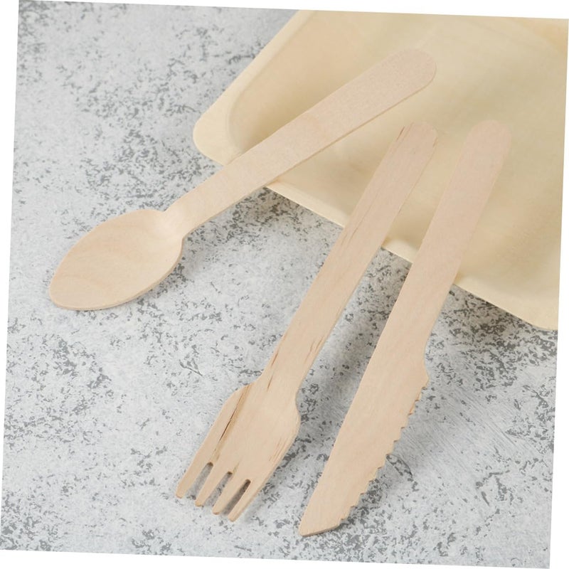 Wooden Serving Spoons Forks Knives Salad Fork 48pc Set Disposable Plate Utensils for Parties - Image 3