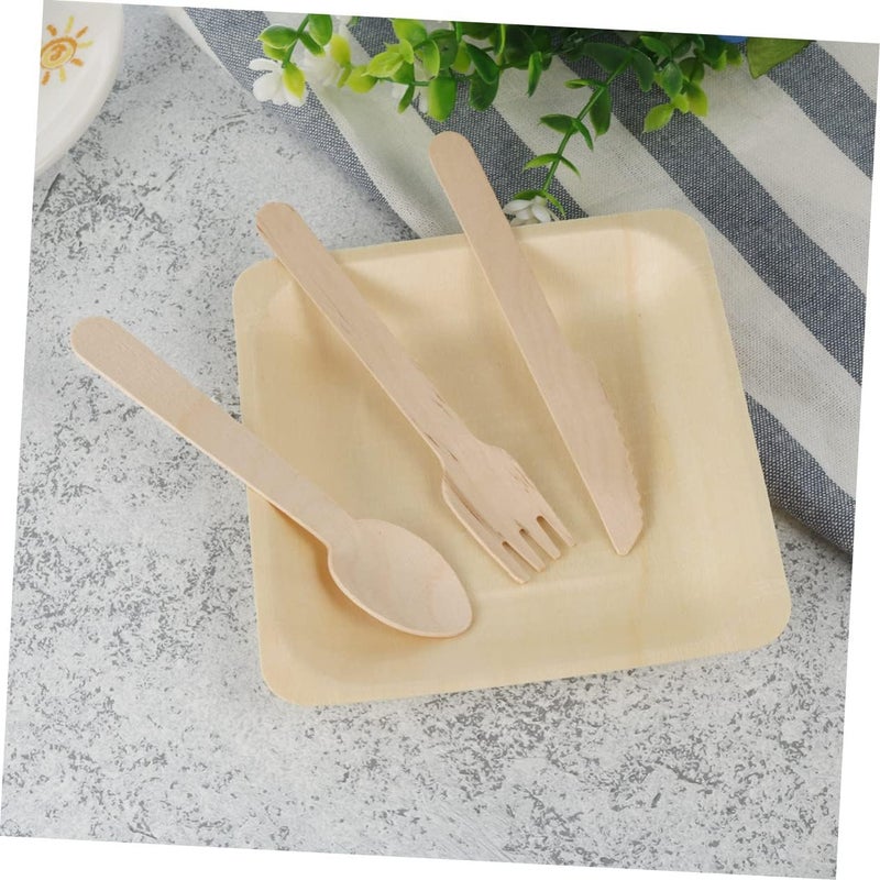 Wooden Serving Spoons Forks Knives Salad Fork 48pc Set Disposable Plate Utensils for Parties - Image 2