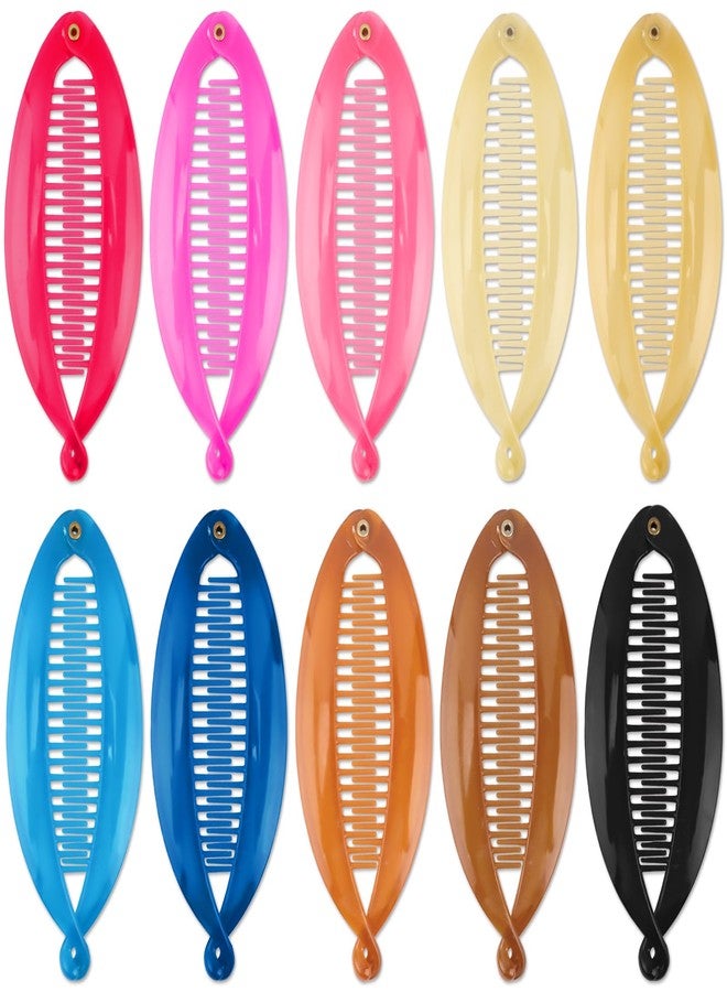 هابدو مجموعة هابدو من 10 مشابك شعر على شكل موزة، مشابك شعر على شكل سمكة لتثبيت ذيل الحصان للنساء ذوات الشعر المتوسط، إكسسوارات شعر كلاسيكية ملونة - Image 1