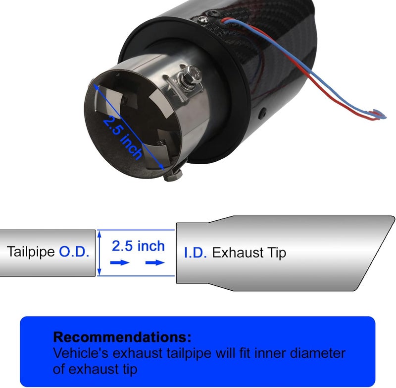 Winjet Vechkom 2.5 Inch Inlet Carbon Fiber Exhaust Tip with Blue LED Light - Image 3
