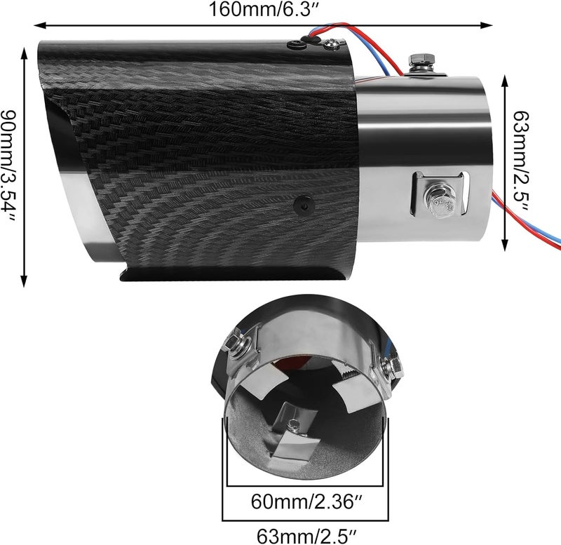 Winjet Vechkom 2.5 Inch Inlet Carbon Fiber Exhaust Tip with Blue LED Light - Image 2