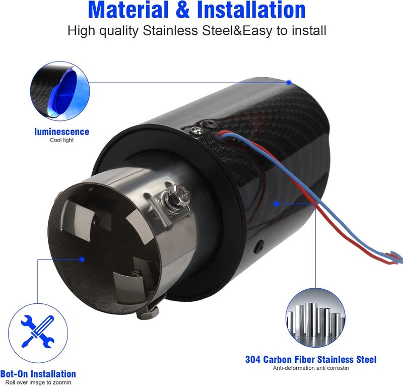 Winjet Vechkom 2.5 Inch Inlet Carbon Fiber Exhaust Tip with Blue LED Light - Image 4