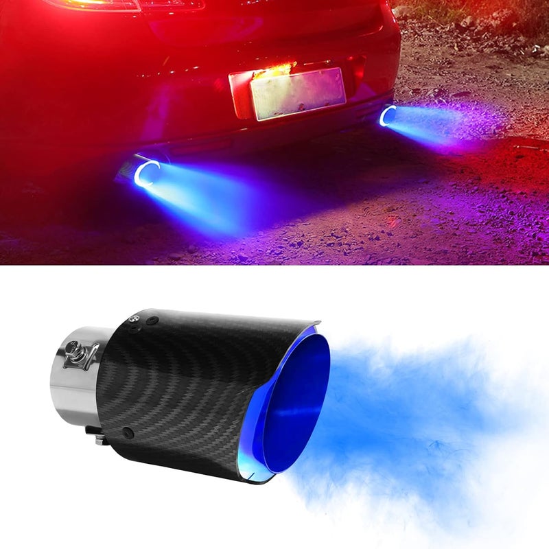 Winjet Vechkom 2.5 Inch Inlet Carbon Fiber Exhaust Tip with Blue LED Light - Image 1