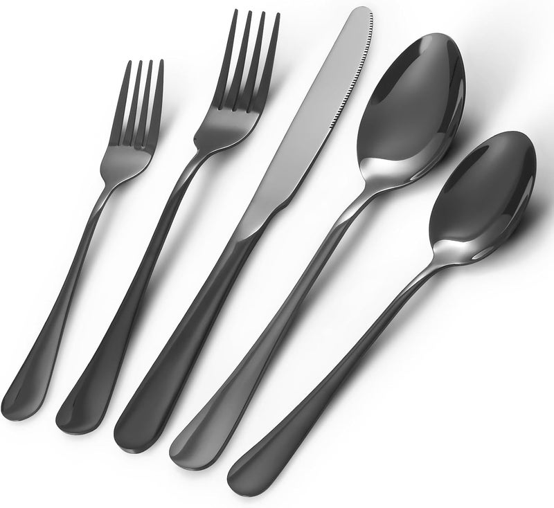 Lazycorner 53 Piece Black Silverware Set for 8 Flatware Set with Steak Knives for 8 and 5 Public Serving Use Set 1810 Stainless Steel Utensils Set Cutlery Set For Restaurant Hotel Dishwasher Safe - Image 3
