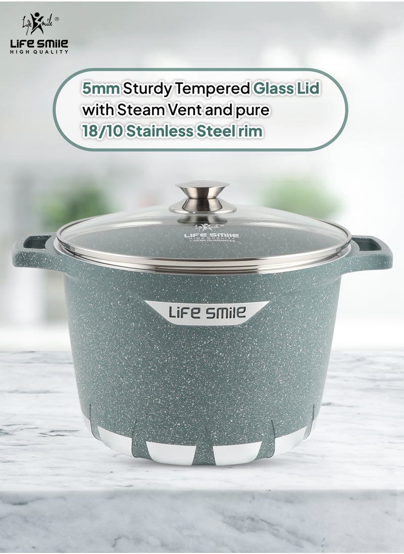 Life Smile 28cm (11 Liter) Stock Pot Granite Deep Cooking Pot With Glass Lid 100% PFOA Free, Fixed Handle Multi Layer Non-Stick Granite Coating oven safe & Scratch Resistant  - Image 4
