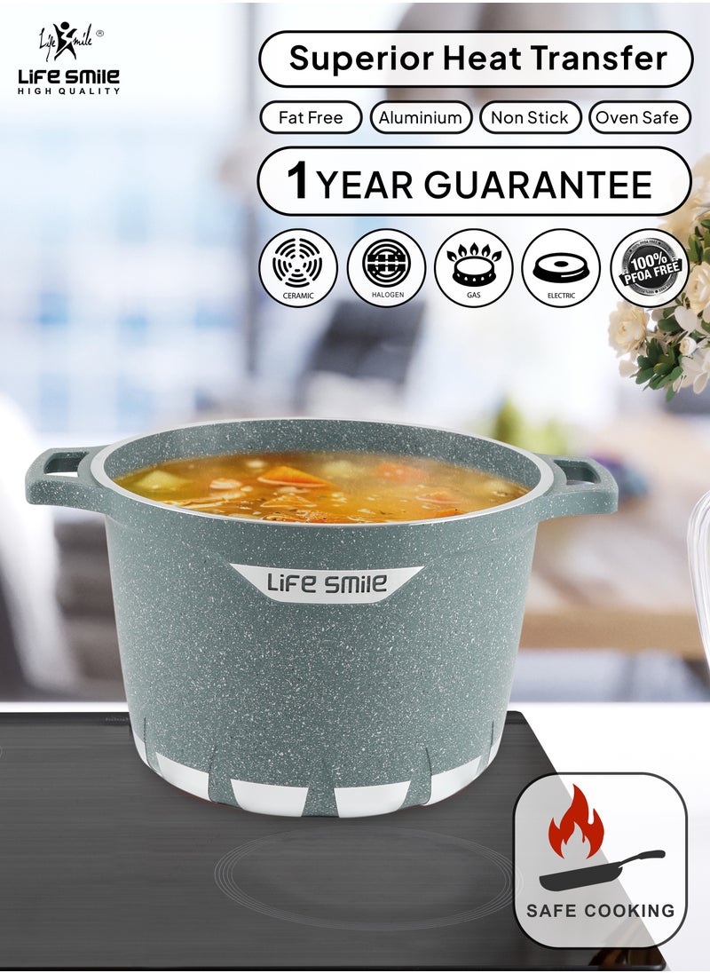 Life Smile 28cm (11 Liter) Stock Pot Granite Deep Cooking Pot With Glass Lid 100% PFOA Free, Fixed Handle Multi Layer Non-Stick Granite Coating oven safe & Scratch Resistant  - Image 5