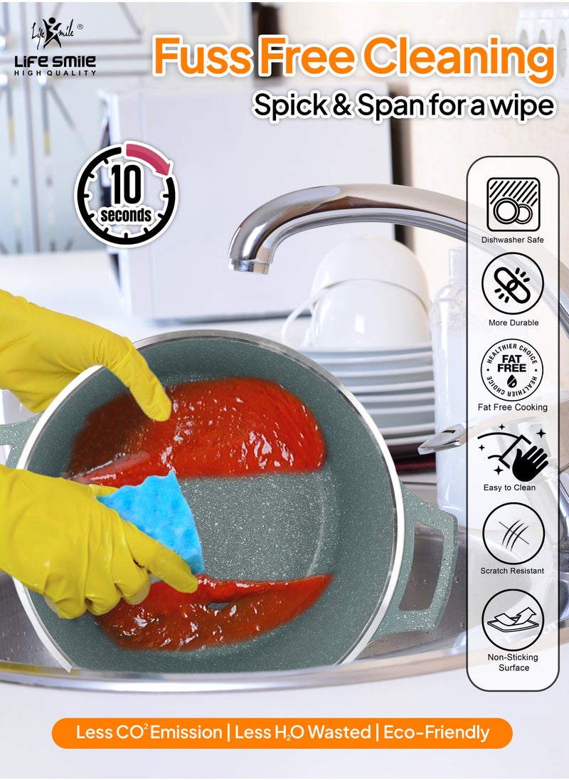 Life Smile - 28cm (11 Liter) Stock Pot Granite Deep Cooking Pot With Glass Lid 100% PFOA Free, Fixed Handle Multi Layer Non-Stick Granite Coating oven safe & Scratch Resistant - Image 1