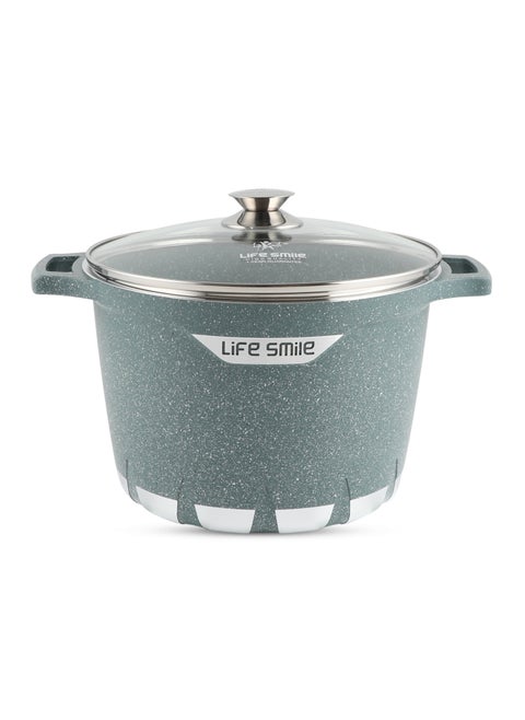 28cm (11 Liter) Stock Pot Granite Deep Cooking Pot With Glass Lid 100% PFOA Free, Fixed Handle Multi Layer Non-Stick Granite Coating oven safe & Scratch Resistant