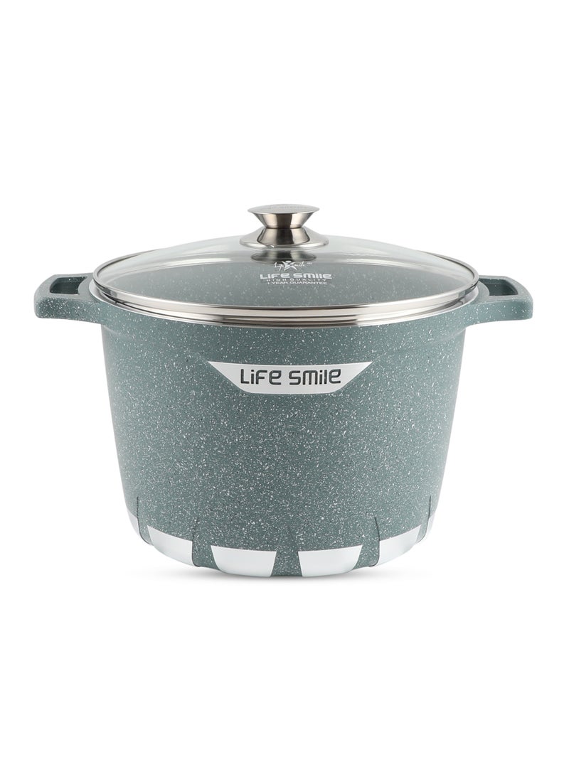 Life Smile 28cm (11 Liter) Stock Pot Granite Deep Cooking Pot With Glass Lid 100% PFOA Free, Fixed Handle Multi Layer Non-Stick Granite Coating oven safe & Scratch Resistant  - Image 1