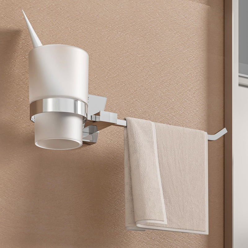 U-S-F BATH ACCESSORIES U-S-F BATH ACCESSORIES 304 Grade Stainless Steel Wall-Mounted Tumbler Holder with Napkin Ring, Durable Bathroom Accessories, Holds Toothpaste & Brushes and More -Chrome Finish  - Image 4