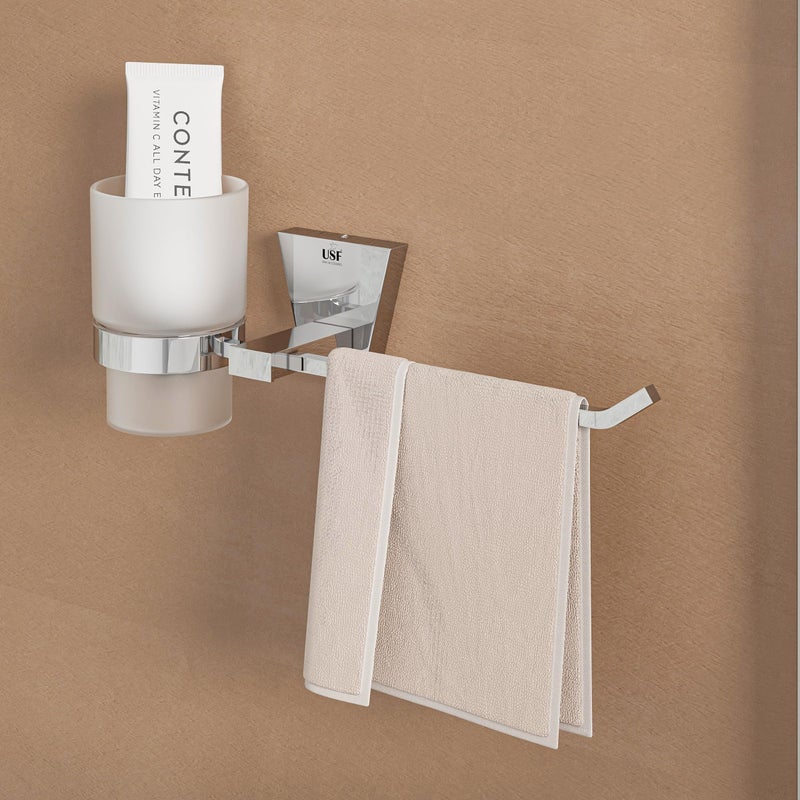 U-S-F BATH ACCESSORIES U-S-F BATH ACCESSORIES 304 Grade Stainless Steel Wall-Mounted Tumbler Holder with Napkin Ring, Durable Bathroom Accessories, Holds Toothpaste & Brushes and More -Chrome Finish  - Image 2