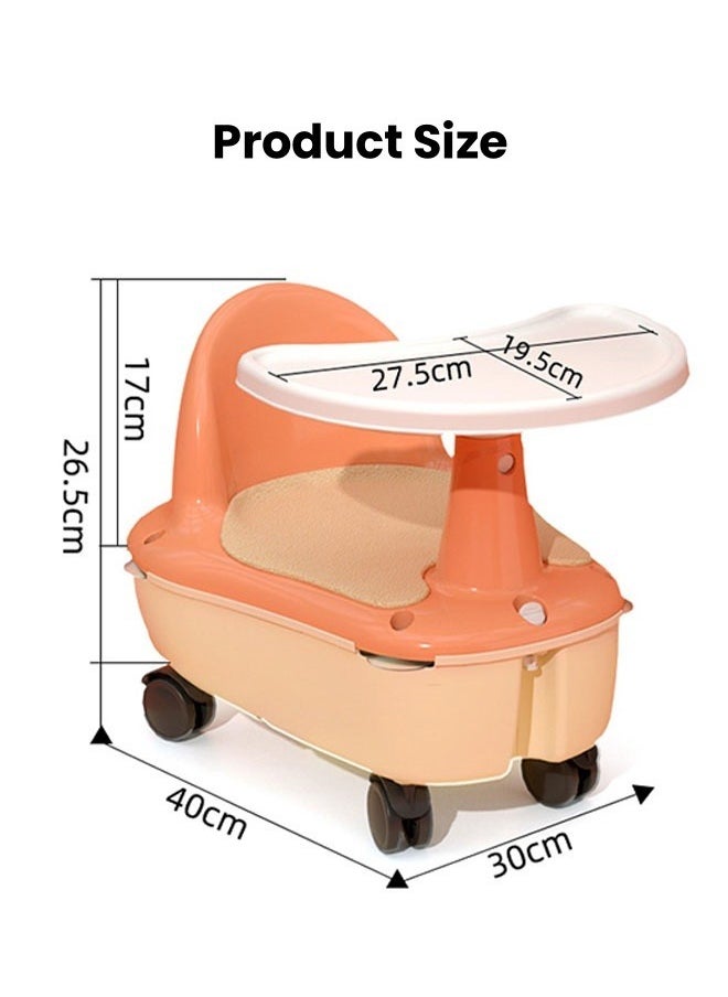oldlaiben Baby Bath Seat, Storage Shell + Universal Wheels + Traction Rope + Tray, 4 Anti-Slip Powerful Suction Cups, Assorted, Ideal Gift for Infants 0-24 Months!（Pink)  - Image 2