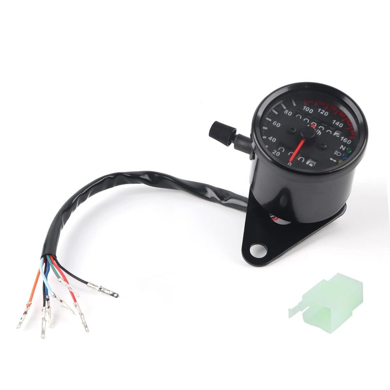 Dioche Cub Speedometer Universal Motorcycle Odometer Speedometer Gauge, HighQuality KM/H Digital Display, LED Indicator Lights, Easy Installation, Compatible with All DC 12V (Black) - Image 1