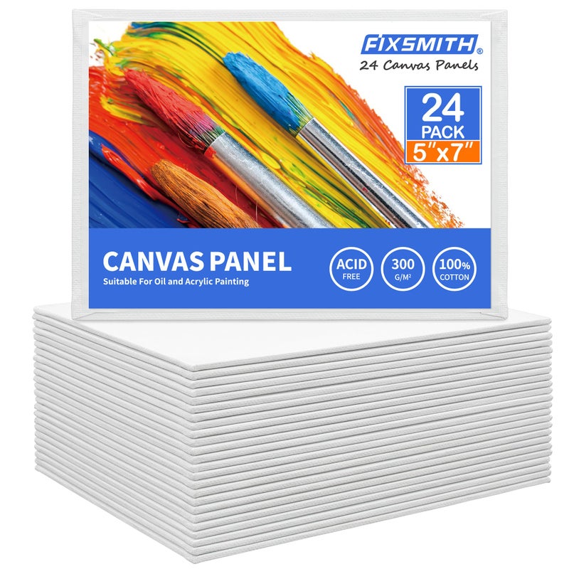 FIXSMITH Canvas Boards for Painting 5x7 Inch Super Value 24 Pack Mini Canvases White Blank Canvas Panels 100 Cotton Primed Painting Art Supplies