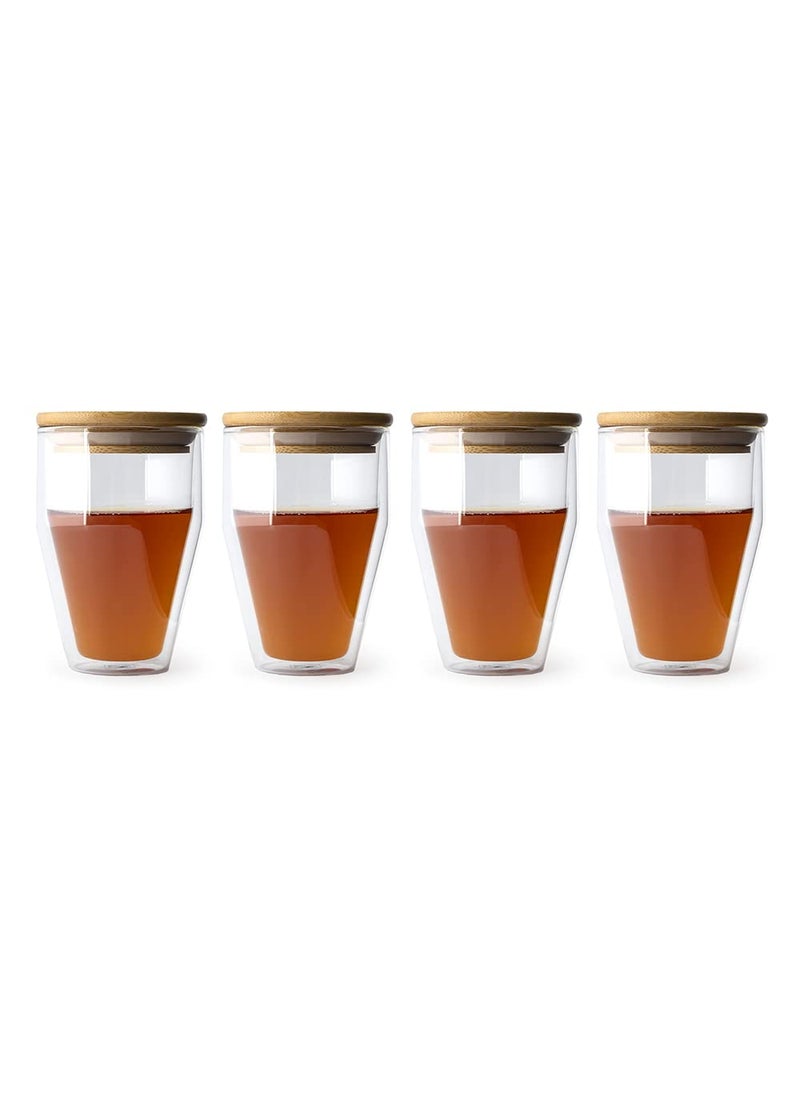 EZ Life - EZ Life Borosilicate Glass Coffee & Tea Cup Mug Swag with Bamboo Lid, Tea, Juice, Milk, Insulated Glass, Dishwasher Safe - Transparent - 300 ml (4) - Image 1