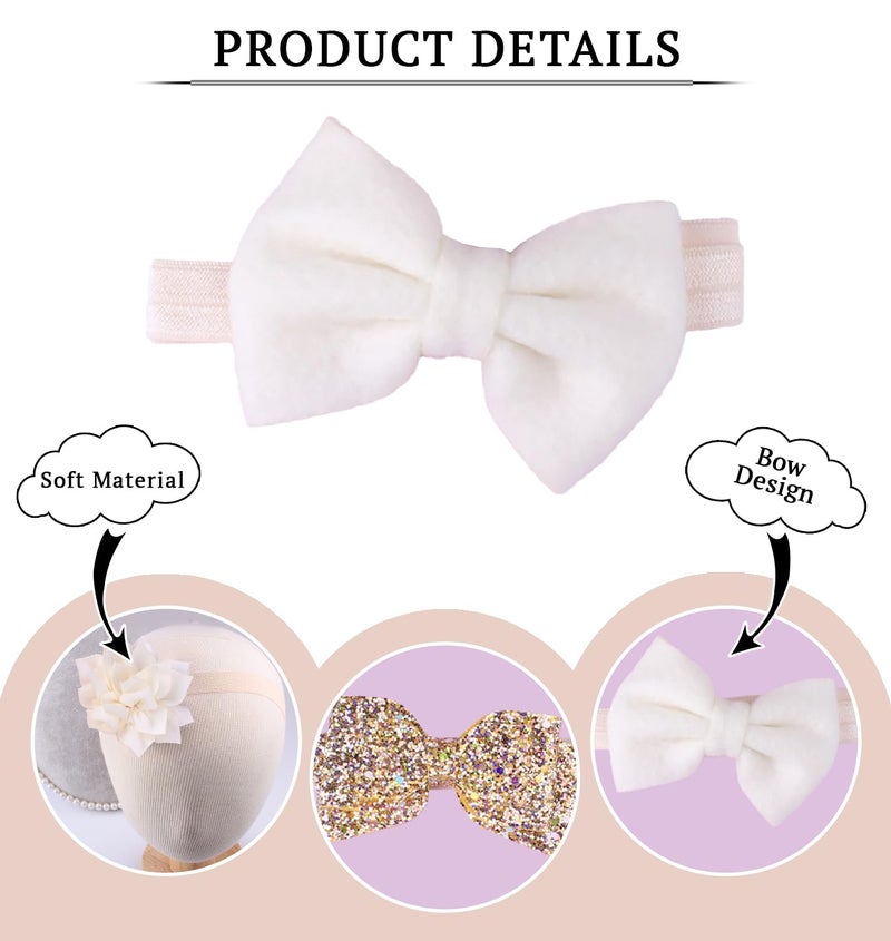 SYGA 3 Pcs Baby Headband, Flower & Bow Stretchable, Nylon HairBand for Newborn Infant Toddlers Kids 0-3 Year-Golden - Image 5