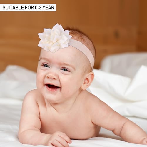 SYGA 3 Pcs Baby Headband, Flower & Bow Stretchable, Nylon HairBand for Newborn Infant Toddlers Kids 0-3 Year-Golden - Image 2