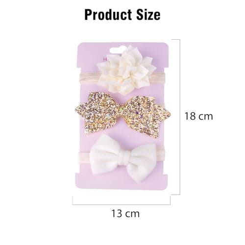 SYGA 3 Pcs Baby Headband, Flower & Bow Stretchable, Nylon HairBand for Newborn Infant Toddlers Kids 0-3 Year-Golden - Image 4