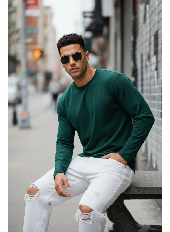 فيردو Veirdo® Pure Cotton Regular Fit Solid Green Full Sleeve T-Shirt for Men & Boys (V_FS_REG_GRN117_M)